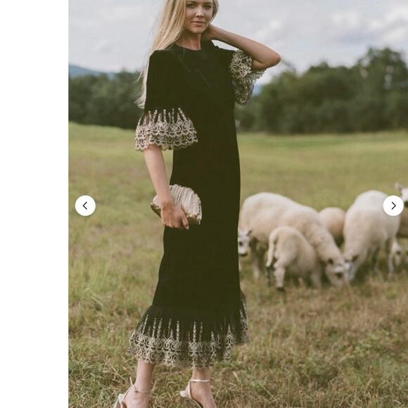 New Tuckernuck Pomander Place Velvet Gold Lace Lillith Midi Dress Small 1952-W - Picture 2 of 13